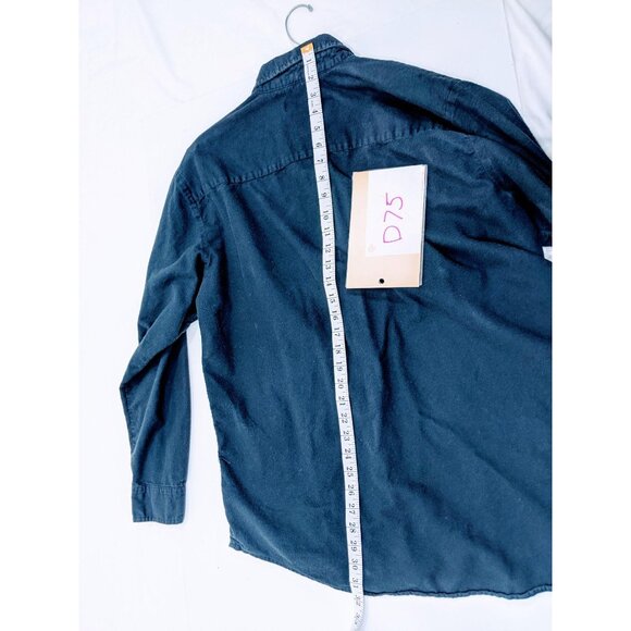 Haband Large Navy Blue Cotton Blend Button Down Shirt 28h - Picture 4 of 6